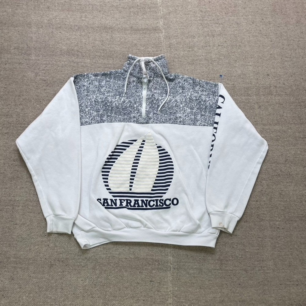 Vintage San Francisco California Boat sweatshirt mens Large white‎ 1990s USA